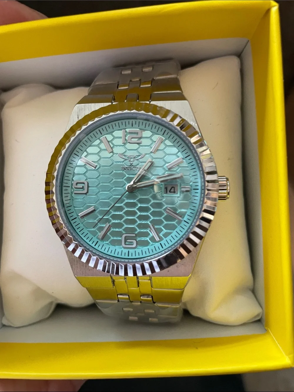 Invicta Men's Silver Watch with Aqua Dial